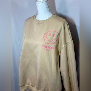 NYC HAPPY FACE CREWNECK- yellow, size XL